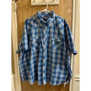 Wrangler Western Plaid Pearl Snap Shirt Men's 3XL Bright Blue Short Sleeve